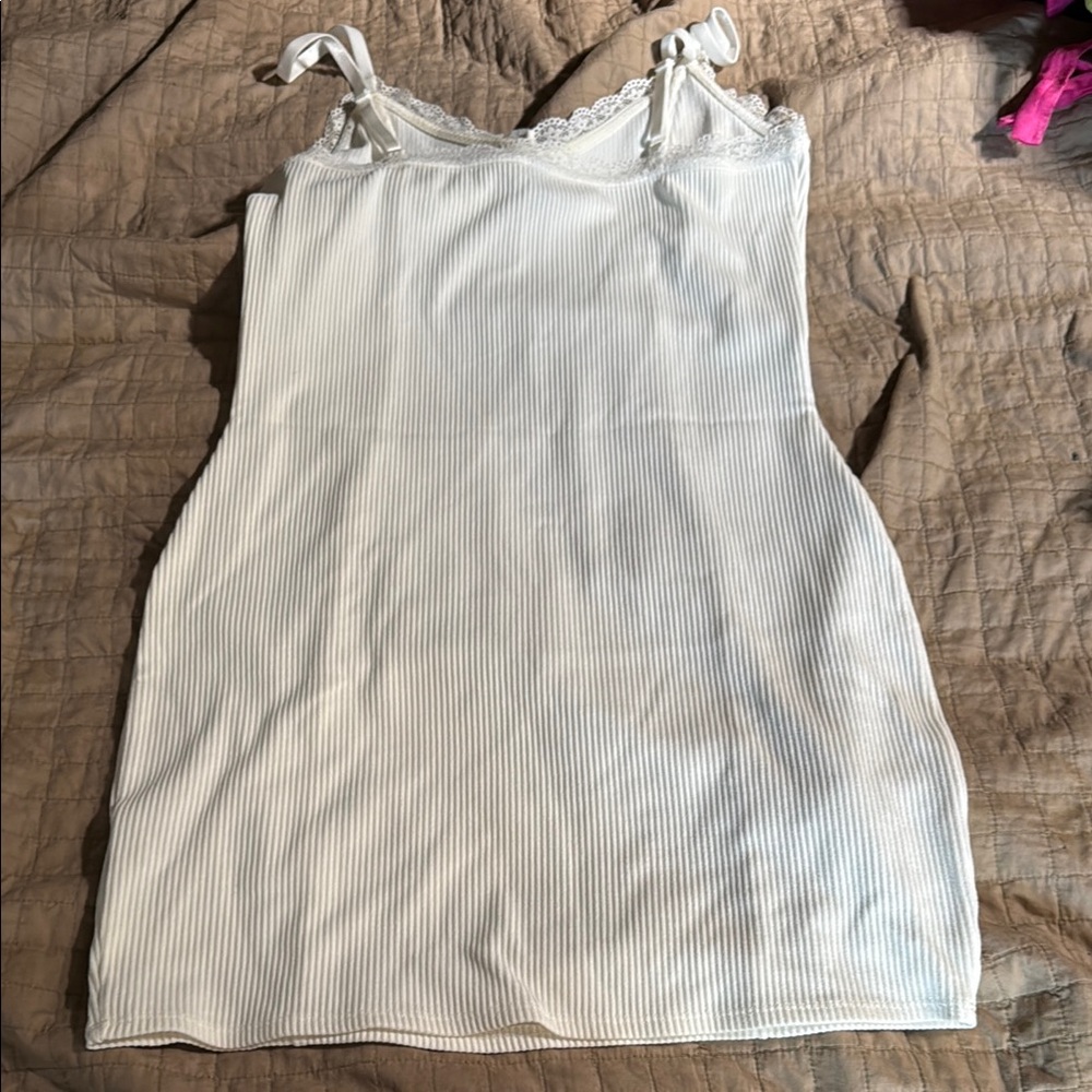 White Ribbed Bodycon Dress Lace-Trimmed M Divided - Picture 3 of 3